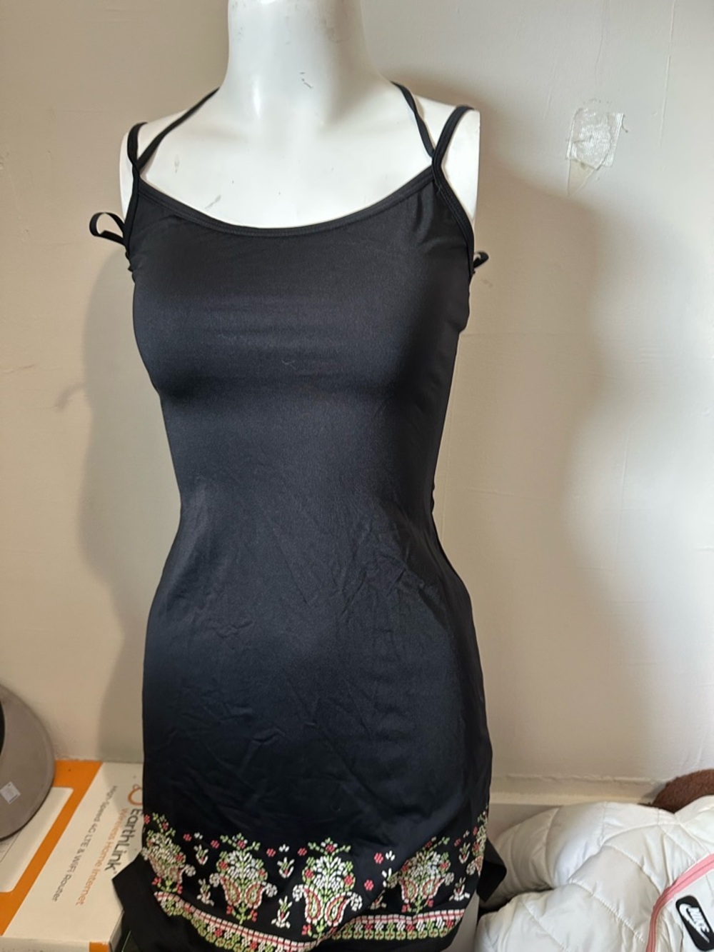 Xenia Boutique Black Mini Dress with Floral Embroidery